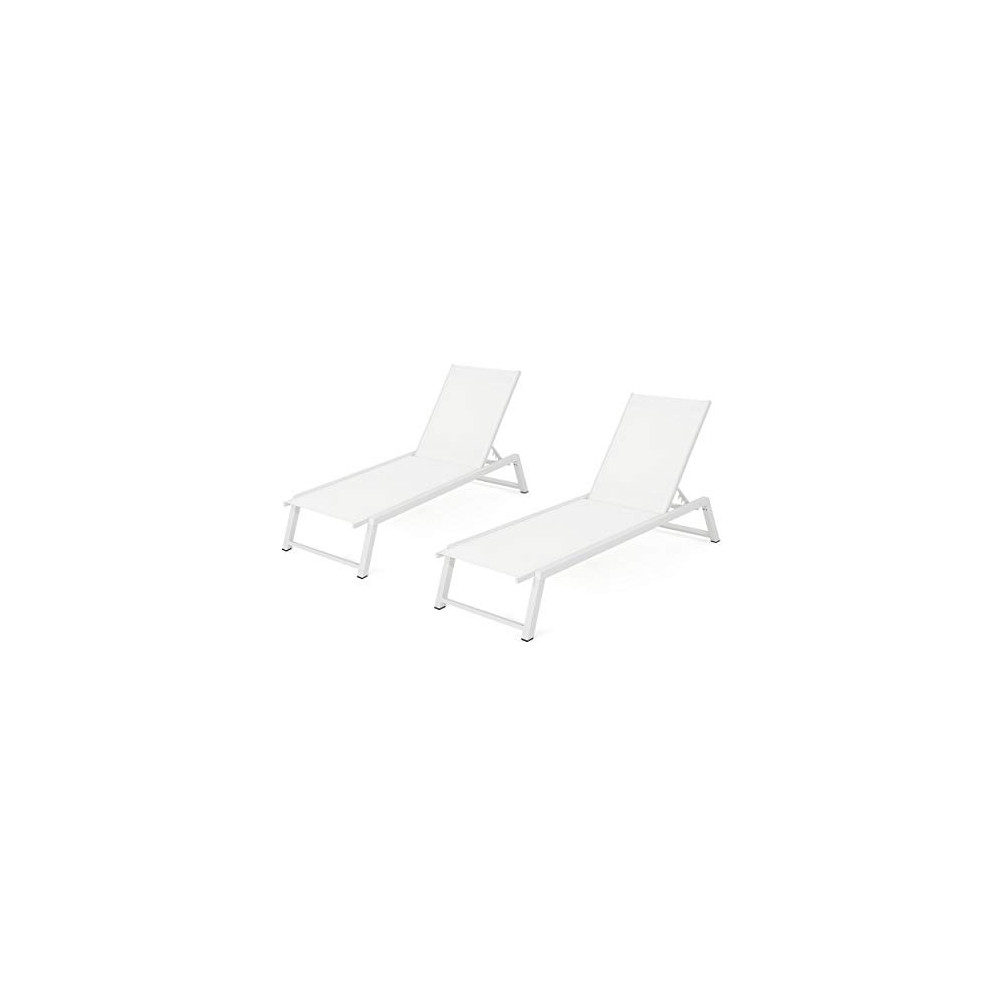 Christopher Knight Home Belle Outdoor Mesh Chaise Lounges, 2-Pcs Set, White Mesh / White