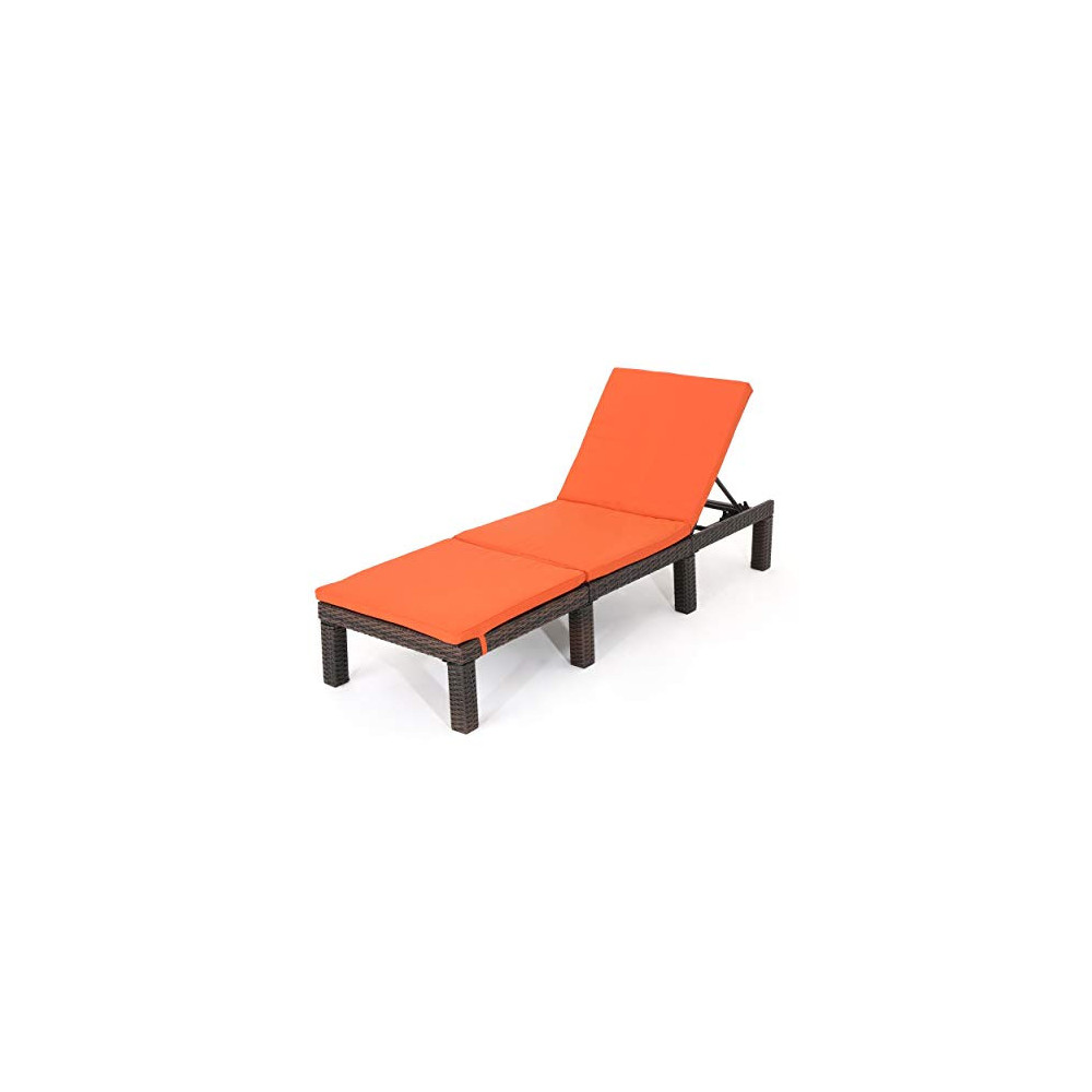 Christopher Knight Home Jamaica Outdoor Wicker Chaise Lounge with Water Resistant Cushion, Multibrown / Orange
