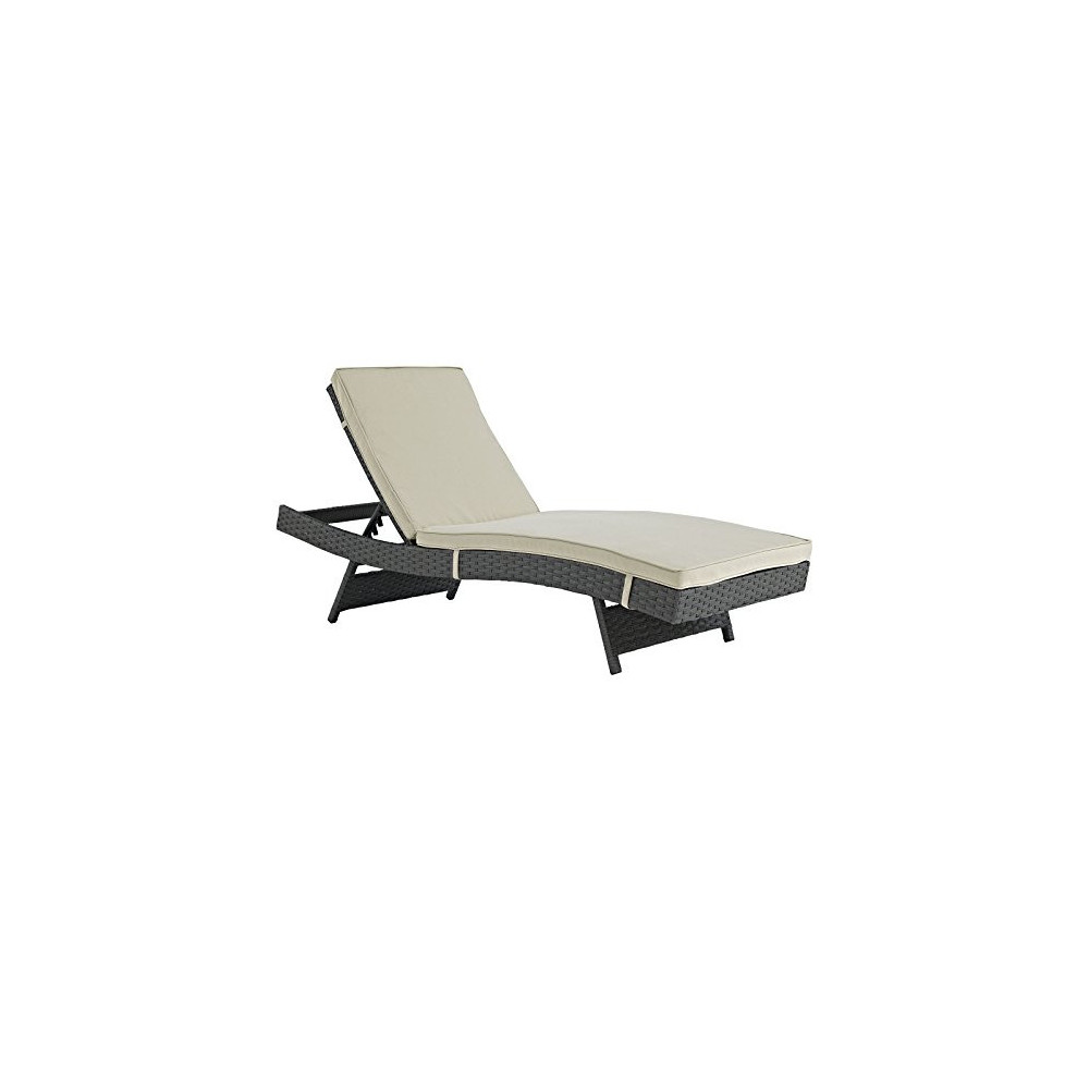 Modway Sojourn Wicker Rattan Outdoor Patio Sunbrella Fabric Chaise Lounge in Antique Canvas Beige