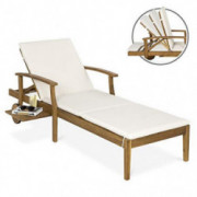 Best Choice Products 79x30in Acacia Wood Outdoor Chaise Lounge Chair w/Side Table, Adjustable Backrest, Cushion, Wheels