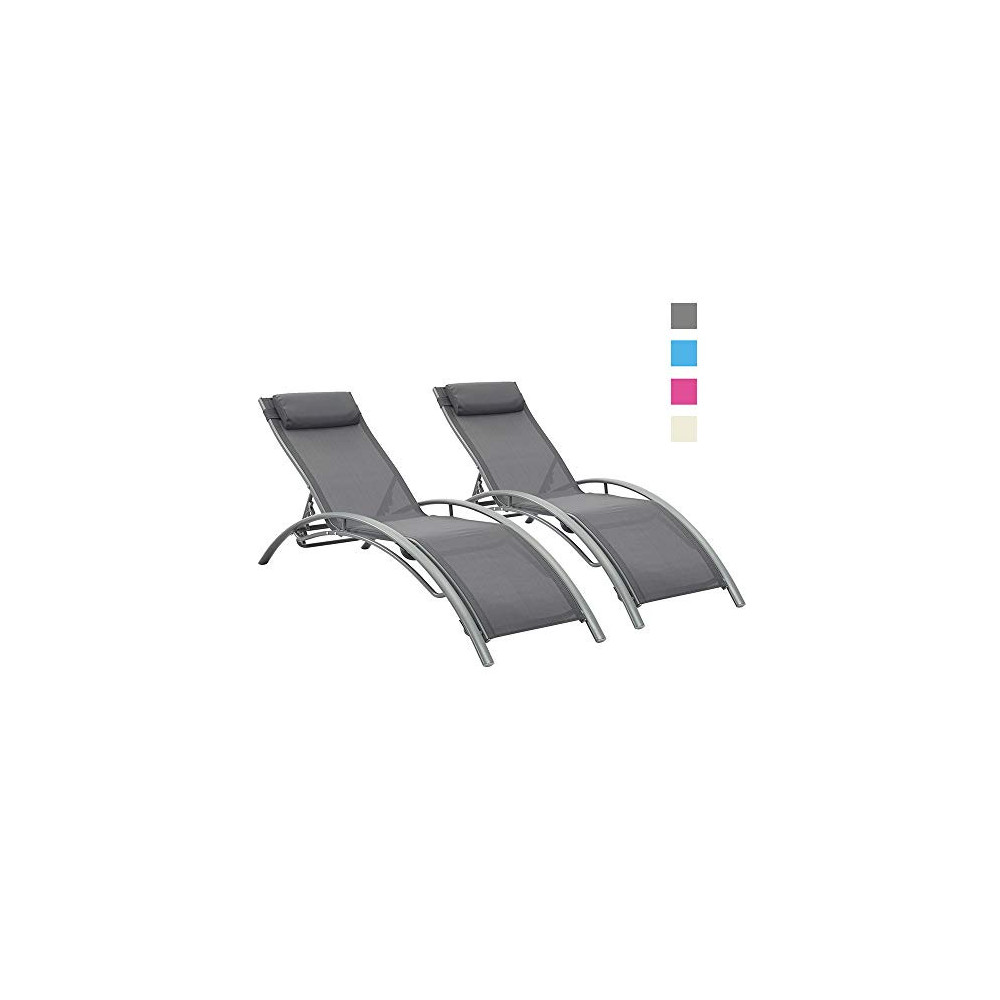Outdoor Patio 2-Pack Lounge Chairs Adjustable Aluminum Chaise Lounges for All Weather Grey