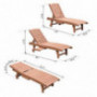 Outsunny Reclining Outdoor Wooden Chaise Lounge Patio Pool Chair with Pull-Out Tray