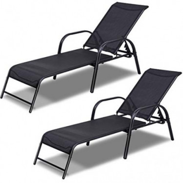 Giantex 2 Pcs Outdoor Patio Chaise, Adjustable Lounge Chairs Patio Furniture, Backyard Lawn Sling Chaise w/Adjustable Back, B