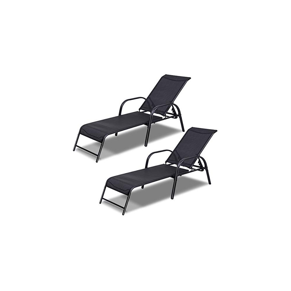 Giantex 2 Pcs Outdoor Patio Chaise, Adjustable Lounge Chairs Patio Furniture, Backyard Lawn Sling Chaise w/Adjustable Back, B