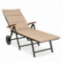 Tangkula Outdoor Chaise Lounge Chair, Aluminum Rattan Lounger Recliner Chair W/Wheels, Folding Wicker Chaise Chair W/Cushione
