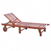 Outsunny Wooden Outdoor Folding Chaise Lounge Chair Recliner with Wheels - Teak