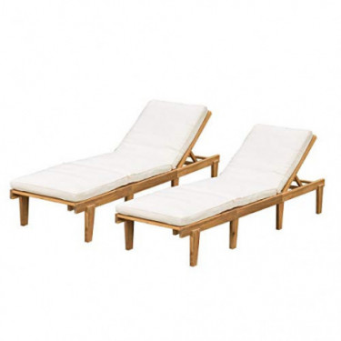 Christopher Knight Home Outdoor Pool/Deck Furniture, Teak Chaise Lounge Chairs with Cushions  Set of 2 