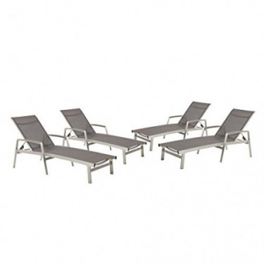 Christopher Knight Home 305163 Joy Outdoor Mesh and Aluminum Chaise Lounge  Set of 4 , Gray