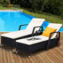 Tangkula Adjustable Patio Rattan Wicker Lounge Chair with Wheels, Modern Rattan Chaise Chair with Cushioned Seating and Back 