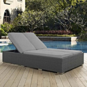Modway Sojourn Wicker Rattan Outdoor Patio Sunbrella Fabric Double Chaise in Chocolate Gray