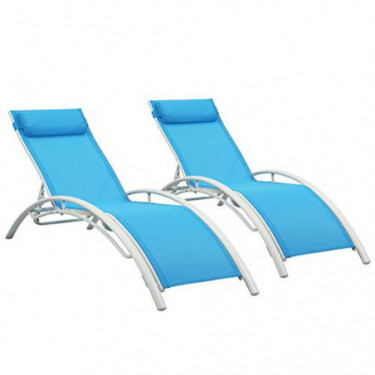 Patio Chaise Lounge Sets,Outdoor 4 Adjustable Reclining Chaise Lounge Chair,with Removable Pillow  Set of 2 