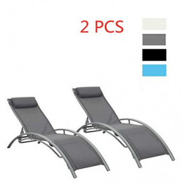 Adjustable Chaise Lounge Chair with Headrest, Set of 2 Aluminum for Sunbathing On Outdoor Patio Beach Pool Backyard Lounge Ch