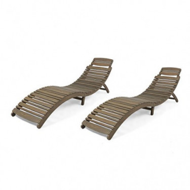 Christopher Knight Home 305101 Tycie Outdoor Acacia Wood Foldable Chaise Lounge  Set of 2 , Gray Finish