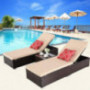 HTTH Outdoor Chaise Lounge, Easy to Assemble Chaise Longue, Thick & Comfy Cushion Wicker Lounge Chairs, 3 Pcs Chaise Lounge C
