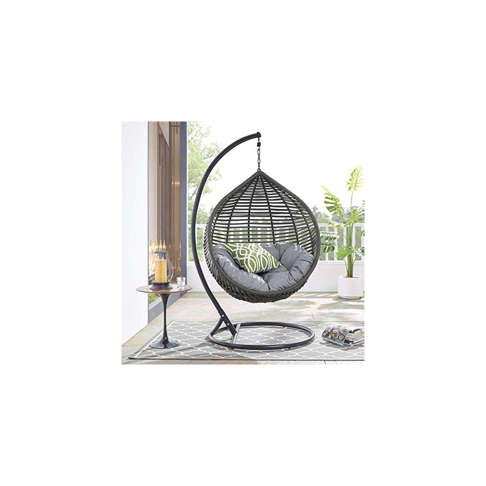Modway Garner Outdoor Patio Wicker Rattan Teardrop Swing Chair in Gray Gray