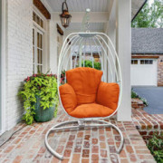ART TO REAL Outdoor Wicker Egg Hanging Chair with Stand White Egg Shaped Hammock Chair Deep Seat Cushion Outdoor Patio Balcon