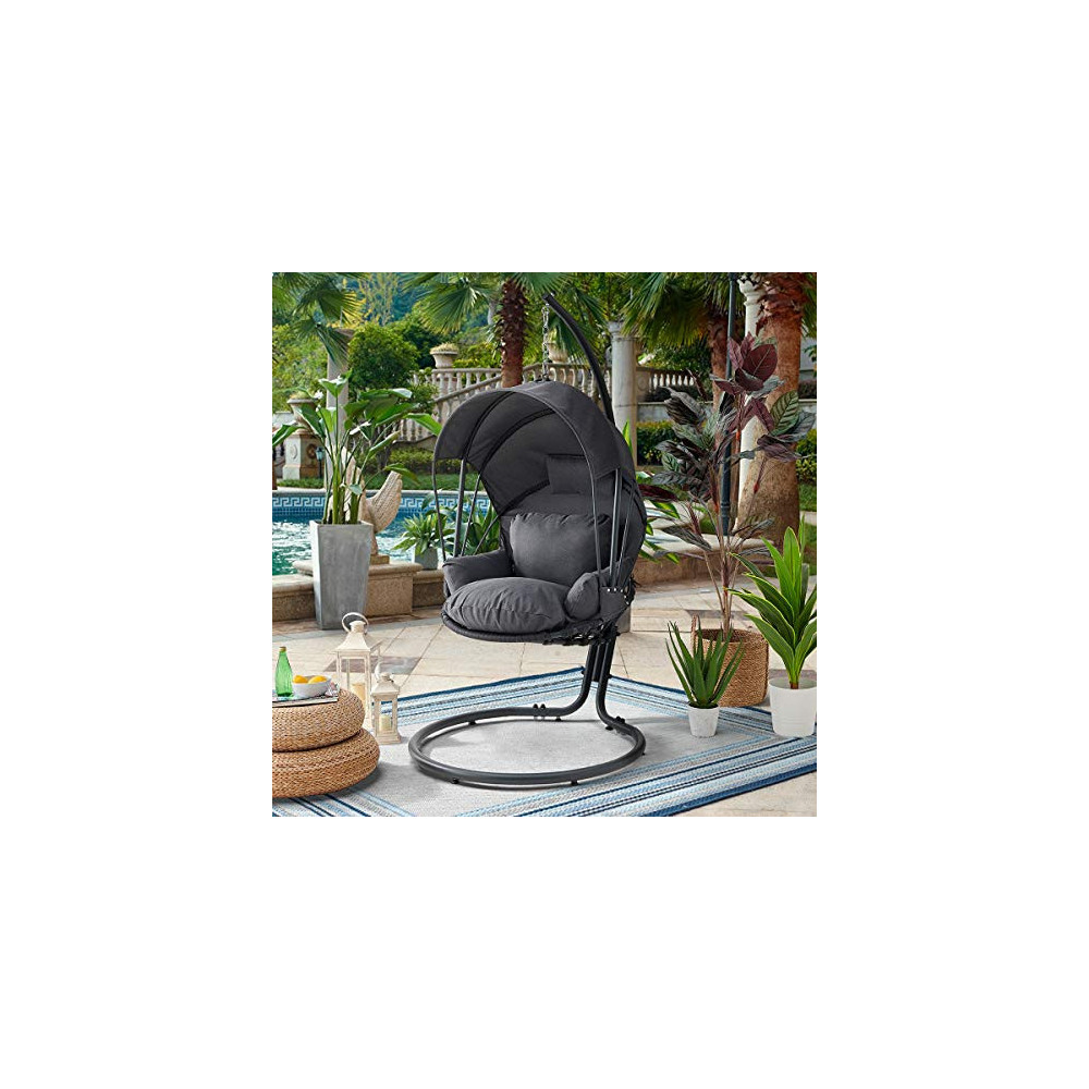 Barton Patio Hanging Lounge Chair with Deep Cushion Chair UV Resistant Canopy Top, Grey