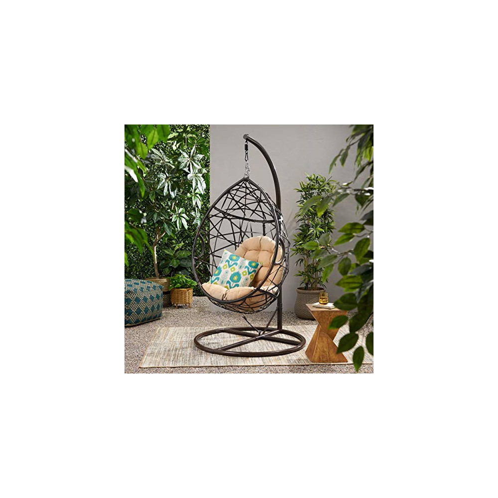 Christopher Knight Home CKH Wicker Tear Drop Hanging Chair, Brown