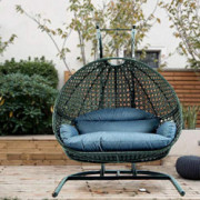 TOME 2 Person Swing Chair with Stand, X-Large Wicker Rattan Hanging Egg Chair Loveseat Chair with Cushion and Cover for Indoo
