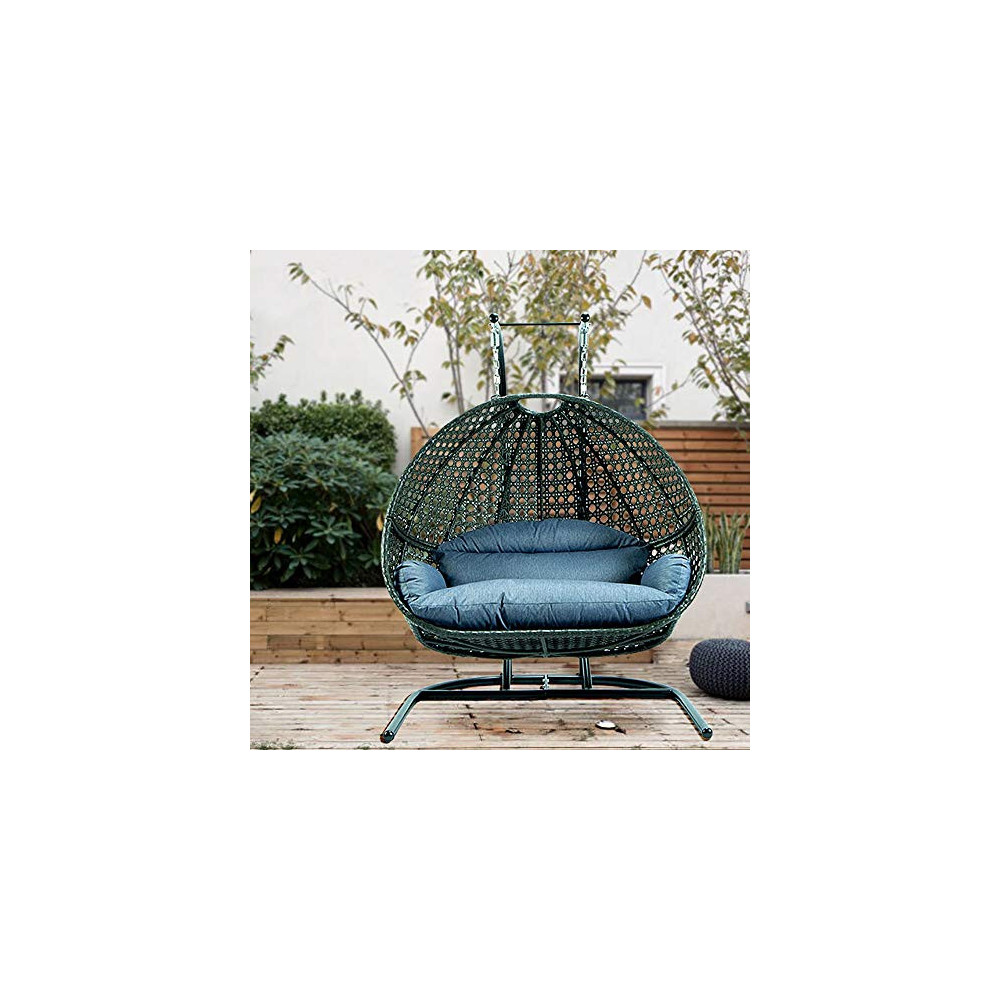 TOME 2 Person Swing Chair with Stand, X-Large Wicker Rattan Hanging Egg Chair Loveseat Chair with Cushion and Cover for Indoo