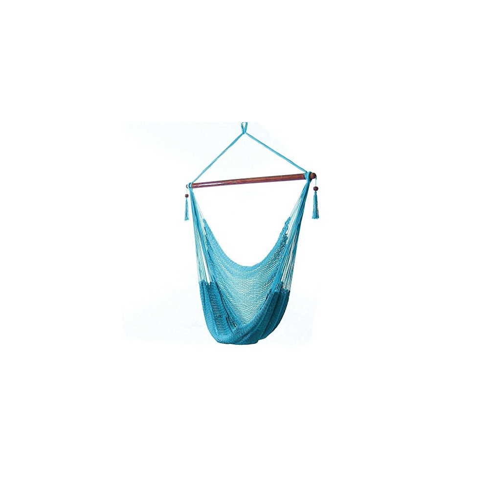 Sunnydaze Hanging Rope Hammock Chair Swing - Caribbean Style Extra Large Hanging Chair for Backyard & Patio - Sky Blue