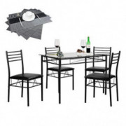 VECELO Dining Table with 4 Chairs [4 Placemats Included, Black