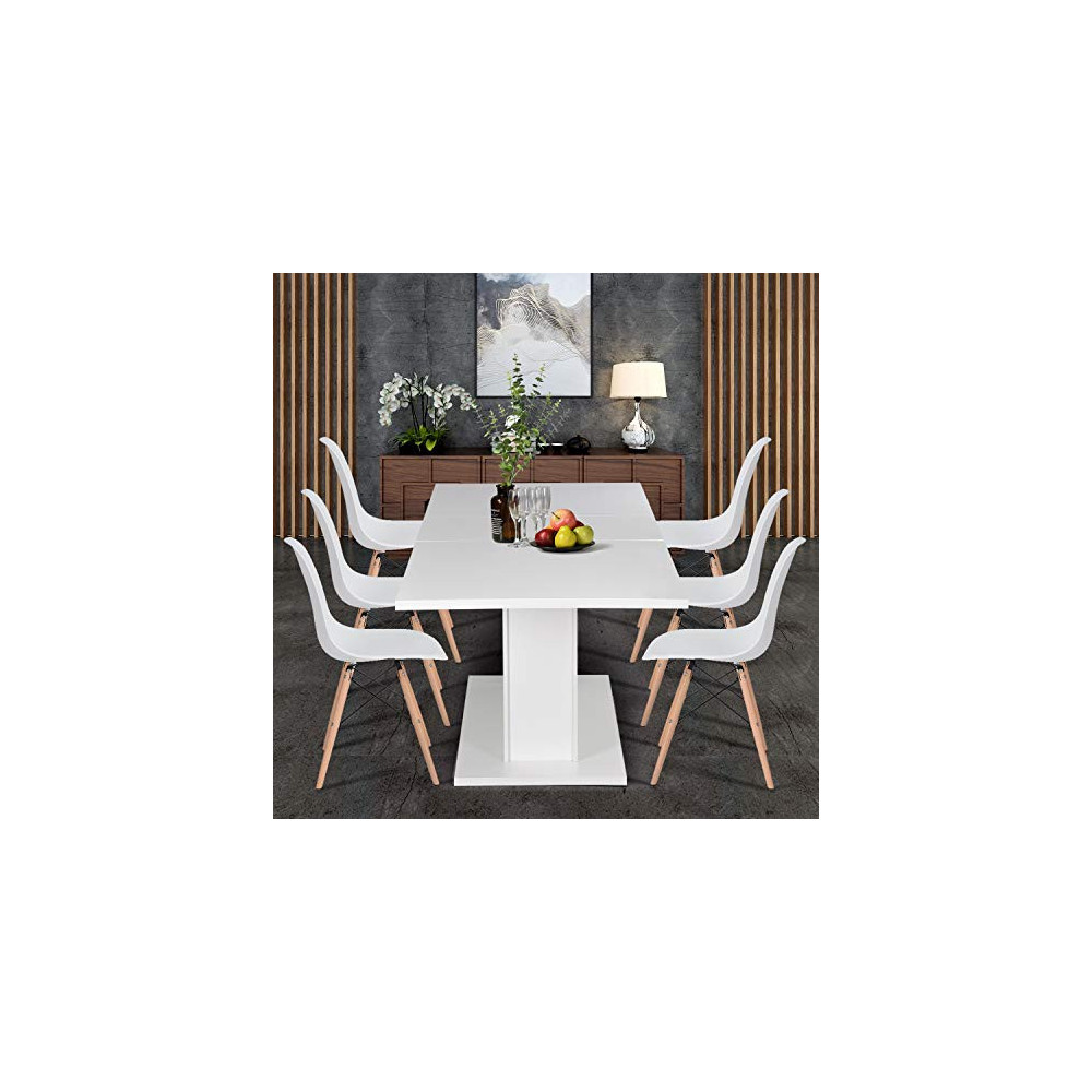 Homycasa Extensible White Dining Table,The Table Top with High-Glossy Easily Satisfy 4-8P for Dining Room, Farmhouse, Kitchen