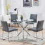 STYLIFING Dining Table and Chairs Set Round Clear Glass Top Crisscrossing Chrome Metal Legs Kitchen Table and 4 Sled Based Gr
