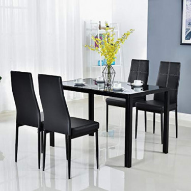 Bonnlo 5 Pieces Dining Set Black Dining Table and Chairs Set for 4 Persons,Kitchen Room Glass Table with 4 Chairs