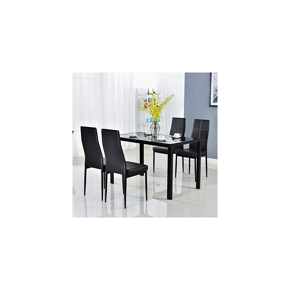Bonnlo 5 Pieces Dining Set Black Dining Table and Chairs Set for 4 Persons,Kitchen Room Glass Table with 4 Chairs