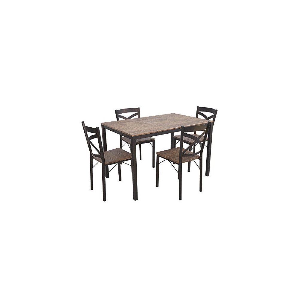 Dporticus 5-Piece Dining Set Industrial Style Wooden Kitchen Table and Chairs with Metal Legs- Espresso
