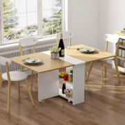 Folding Dining Table, Tribesigns Movable Dinner Table on Wheels, Extendable Table with Cabinets, Home Kitchen Furniture Decor