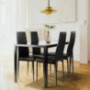 5-Piece Kitchen Dining Table Set Tempered Glass Tabletop, 4 Faux Leather Chairs - Black
