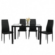 BAHOM 5 Piece Kitchen Dining Table Set for 4, Glass Table and PU Leather Chairs Set of 4 for Breakfast, Black