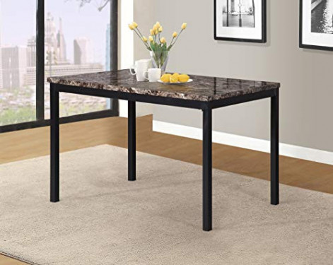 Roundhill Furniture Noyes Metal Dining Table with Laminated Faux Marble Top
