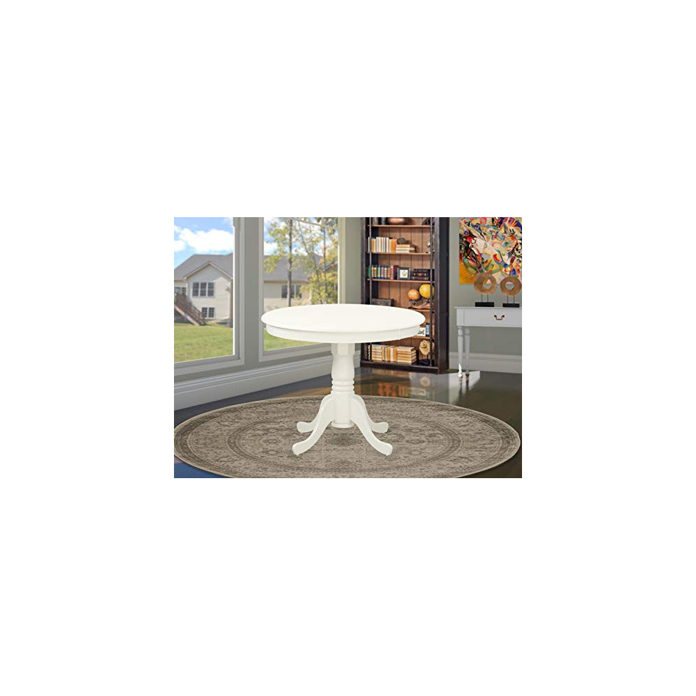 East West Furniture Antique Dinner Table - Linen White Table Top Surface and Linen White Finish legs Solid Wood Frame Dining 
