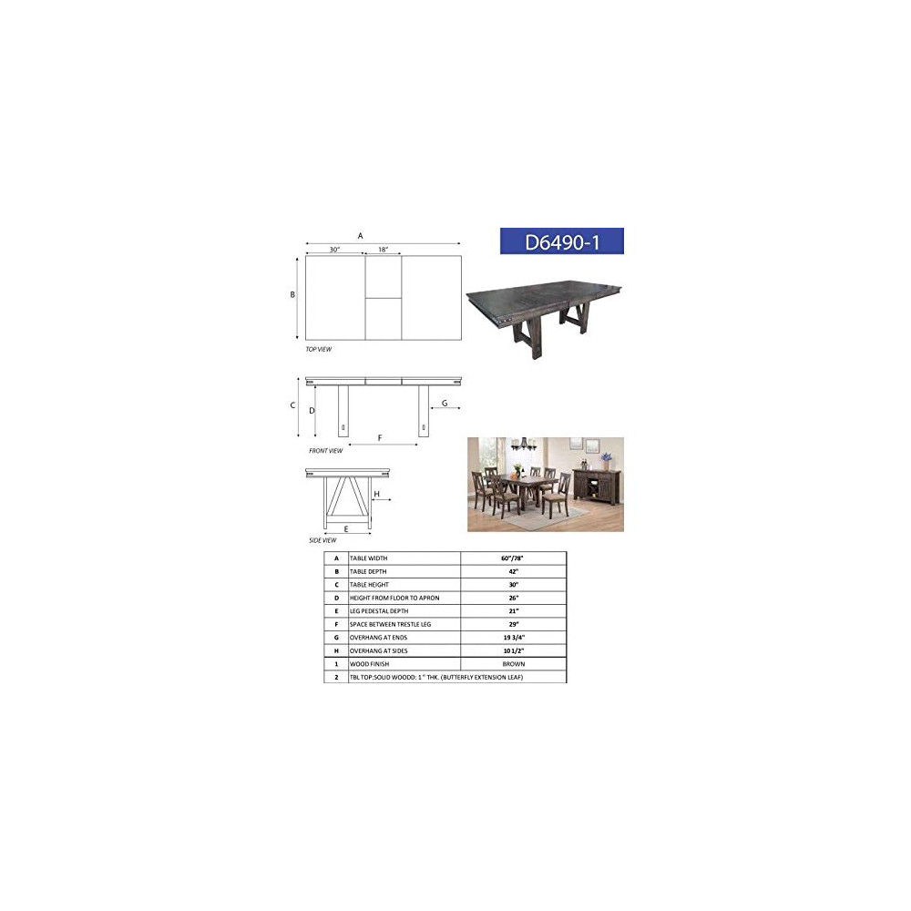 Kings Brand Furniture Lynn Table, 42" W x 60"/78" D x 30" H, Brown