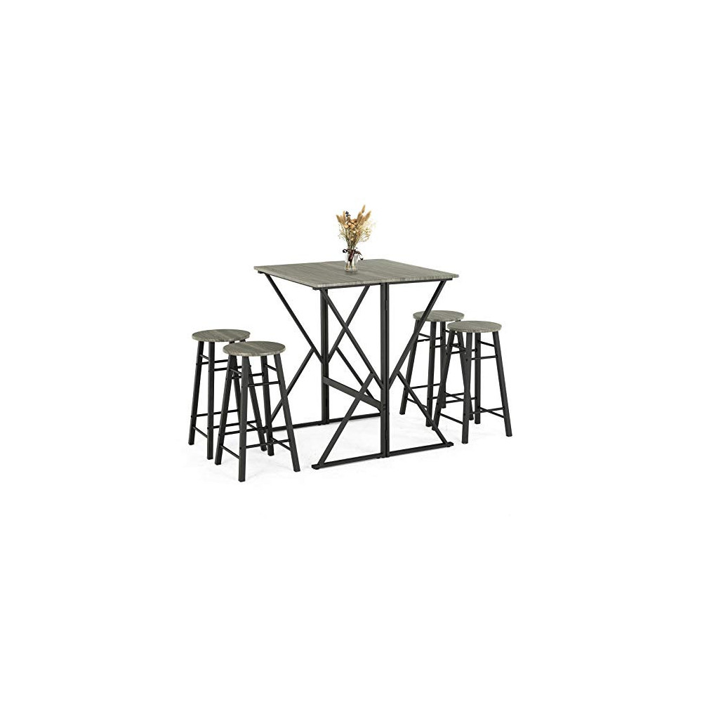 Mecor 5-Piece Drop-Leaf Bar Dining Table Set, Folding Pub High Table with 4 Round Bar Stools for Kitchen Dining Room Coffee B