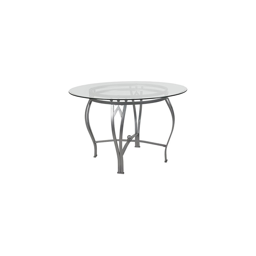 Flash Furniture Syracuse 45 Round Glass Dining Table with Silver Metal Frame