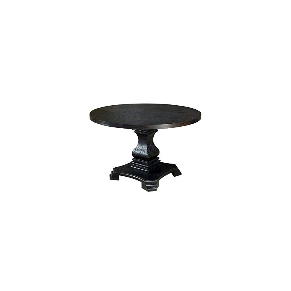 Benjara Traditional Style Wooden Round Top Dining Table with Pedestal Base, Black