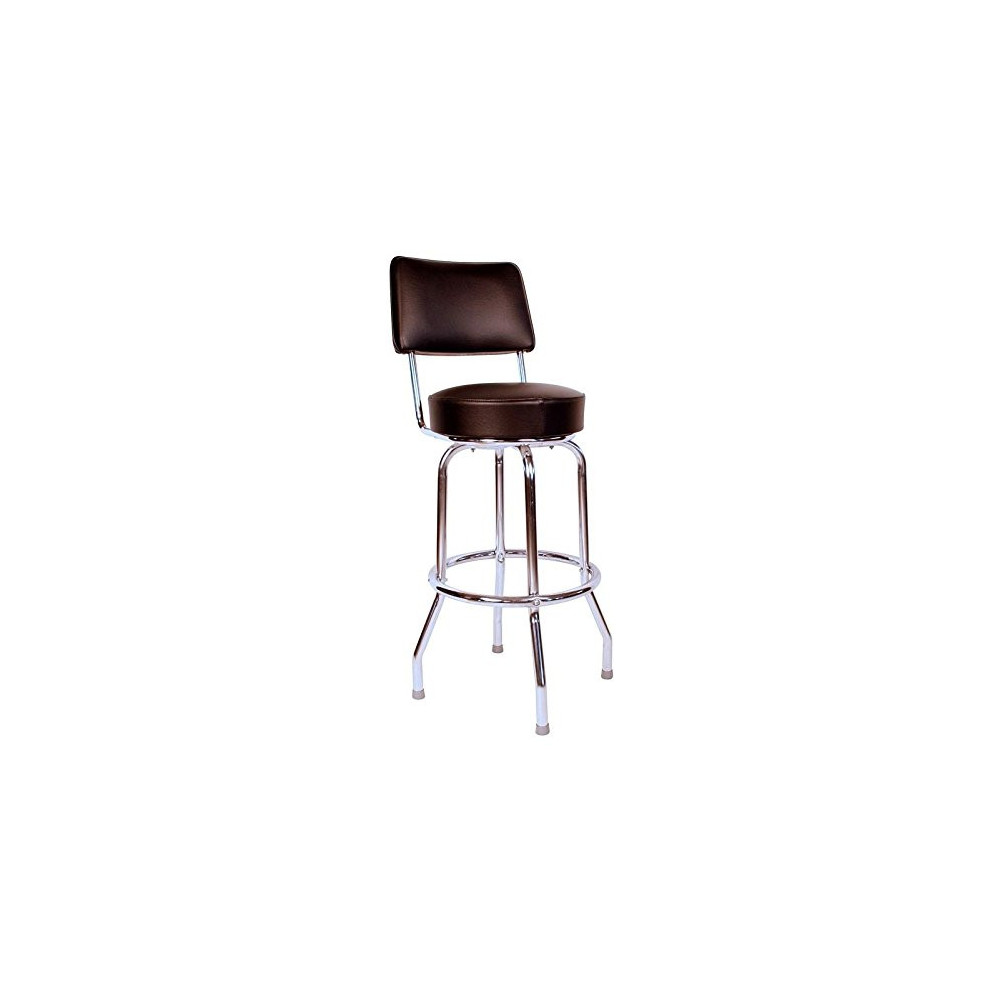 Richardson Seating Swivel Bar Stool with Back Chrome Frame and Seat, Black, 30"