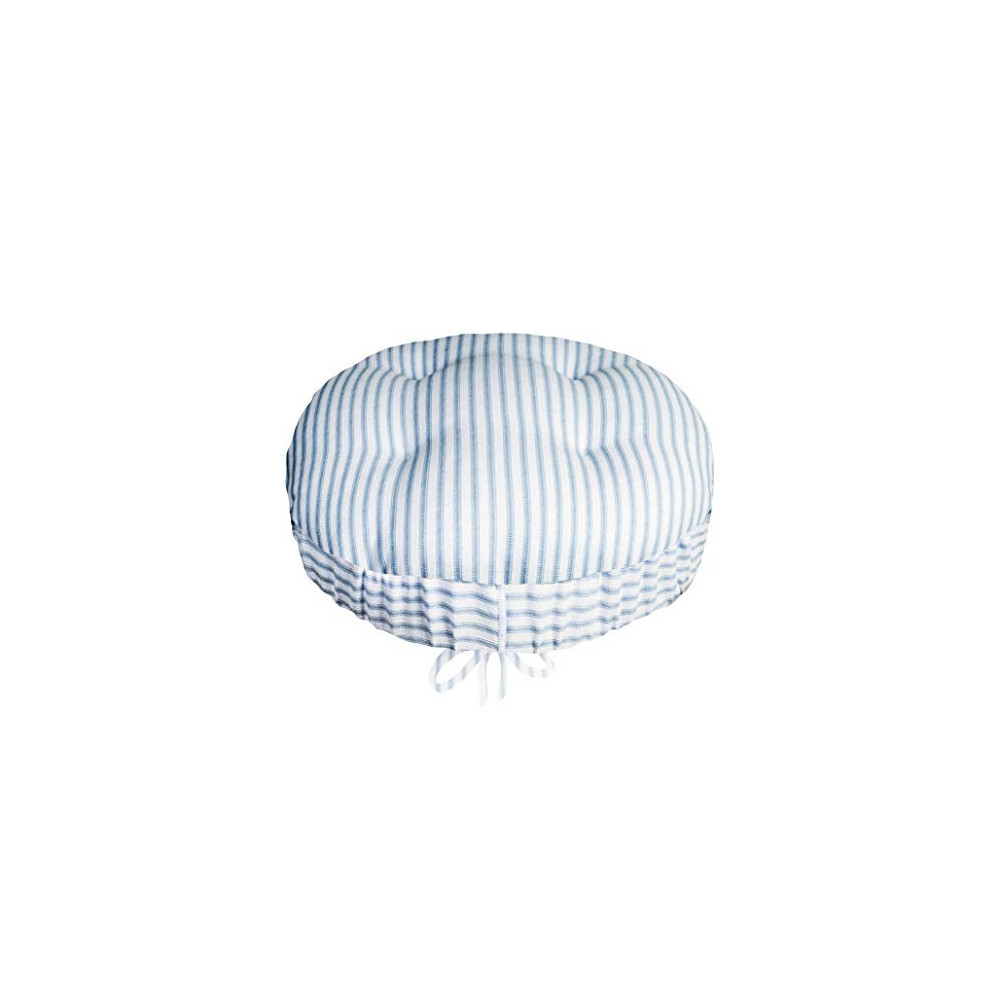 Ticking Stripe Blue Bar Stool Cover with Adjustable Yoke - Size Standard for Round 12"-13"-14" Stools - Latex Foam Cushion - 