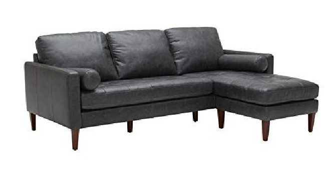 Amazon Brand – Rivet Aiden Mid-Century Modern Reversible Sectional Sofa  86"  - Black Leather
