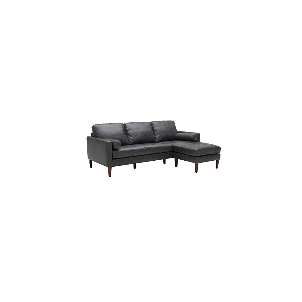 Amazon Brand – Rivet Aiden Mid-Century Modern Reversible Sectional Sofa  86"  - Black Leather