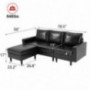 YODOLLA Convertible Sectional Sofa Couch, L-Shaped Sofa Couch with Modern Faux Leather, Black Sectional for Small Space