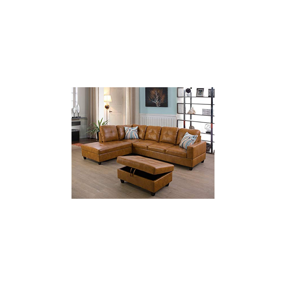 Ainehome Furniture Sectional Sofa Set, Living Room Sofa Set, Leather L Shape Sofa Left Hand Facing,Ginger 