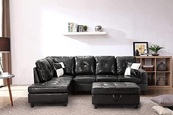 GAOPAN Ottsoman Home Sectional Faux PU Leather Tufted Cushions for Living Room Furniture Set,5 Seats Sofa Couch with Reversib
