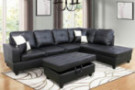 Sectional Sofa Set for Living Room,Leather Sectional Reversible Chaise Sofa 3-Set with Storage Ottoman  Black, Right Hand 