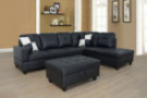 Sectional Sofa Set for Living Room,Leather Sectional Reversible Chaise Sofa 3-Set with Storage Ottoman  Black, Right Hand 