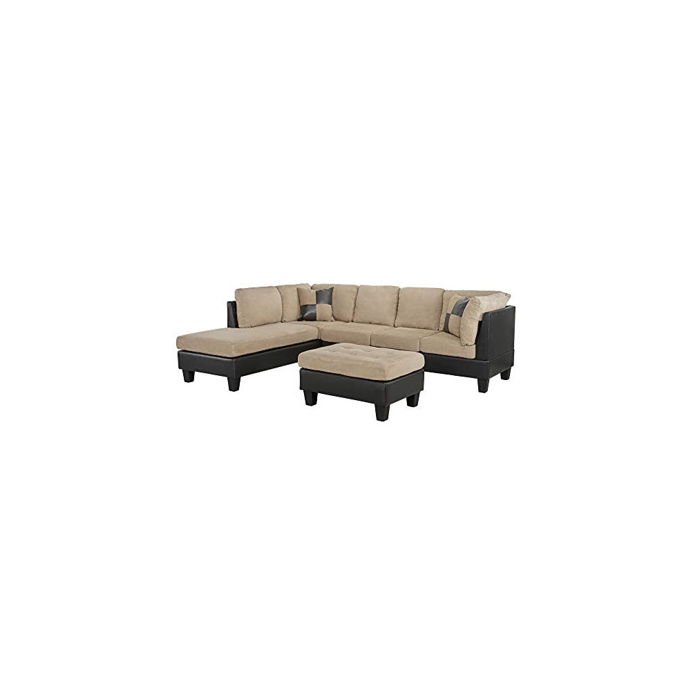 Casa Andrea Milano llc Modern Microfiber and Faux Leather Sectional Sofa and Ottoman Set, Mocha
